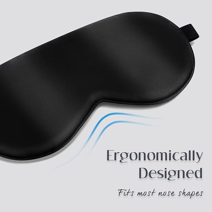 LULUSILK Mulberry Silk Sleep Eye Mask Blindfold with Adjustable Strap, Soft Eye Cover for Women Men Night Sleeping, Travel, Nap(Black)