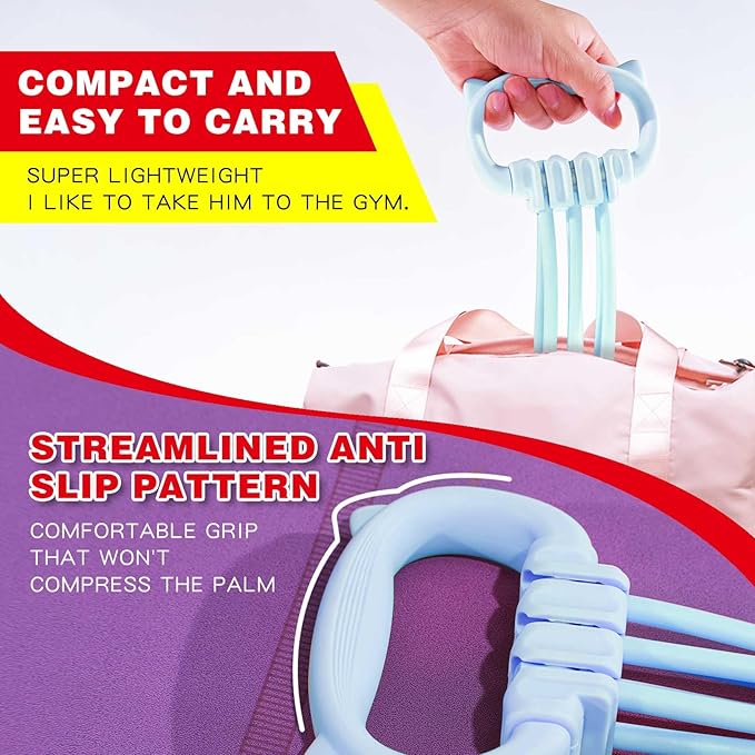 6 Gear Adjustable Resistance Bands, Fitness Resistance Bands Exercise Bands with Comfort Grips, Unisex, for Arms, Chest Extender, Home Workout, Fitness, Pilates