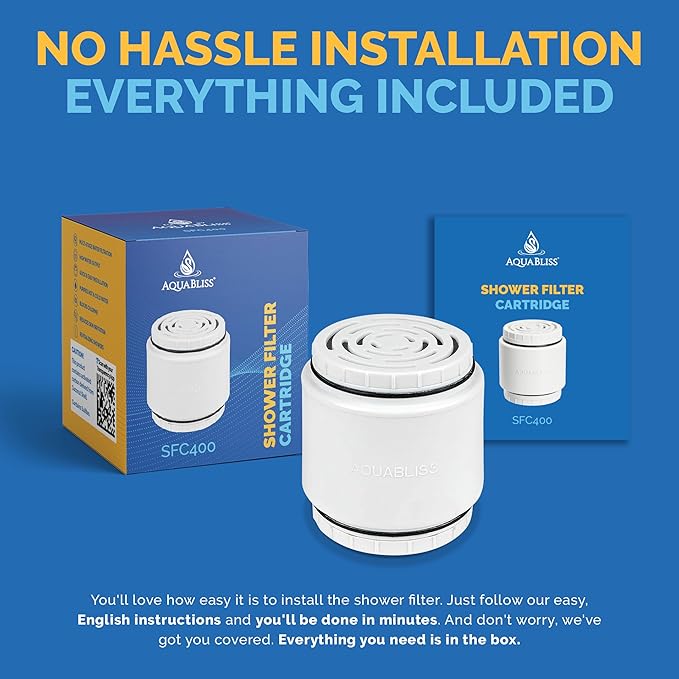 AquaBliss HD Revitalizing Shower Filter Replacement Cartridge For SF400 & SF500-2x Vitamin C + Minerals for Silky Hair, Glowing Skin, Strong Nails. 1-Pack (SFC400)