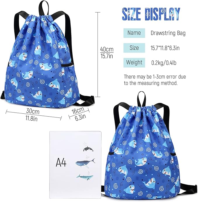 Trendy Drawstring Backpack for Kids - Fun and Functional Gym Dance Beach Swim Travel Bag with Two Water Bottle Holders