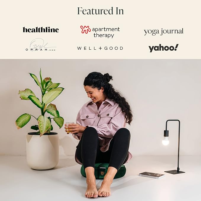 Mindful Modern Velvet Meditation Cushion | Luxe Zafu Yoga Floor Pillow Seat | Posture Support | Buckwheat Hull Filled | Large Round Cushion with Removable Washable Cover + Carry Handle