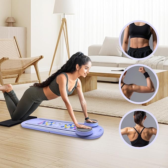 Pilates Board Reformer Set 15-in-1, Foldable Ab Core Trainer for Home Workout, Portable Multifunctional Pilates Machine for Women & Men, Full-Body Exercise Equipment with Ab Roller