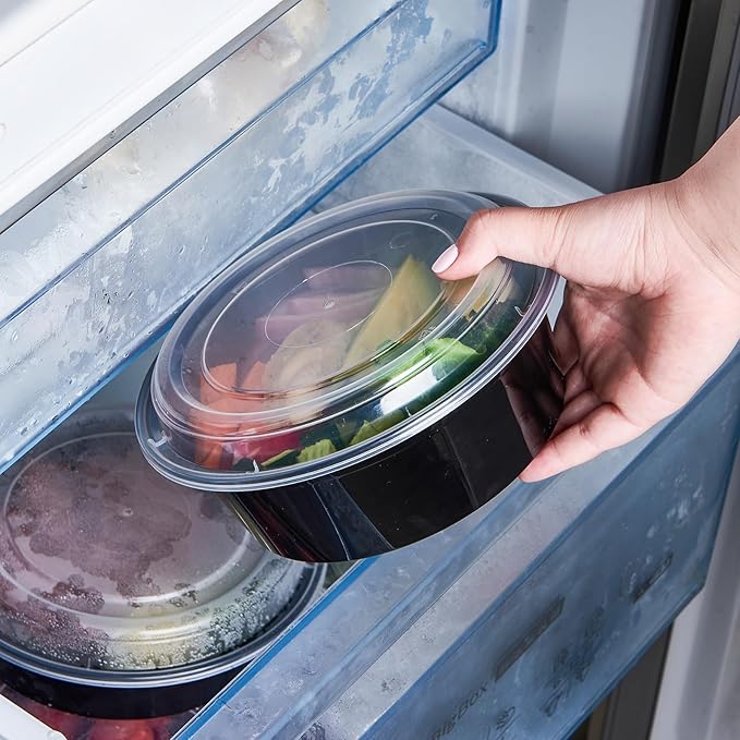 32 oz 50 ct Round Meal Prep Containers with Lids Plastic Food Storage Lunch Plan To Go Box Disposable Take Out Bowls BPA Free Durable Stackable Microwave Freezer Safe (Formerly FULING)