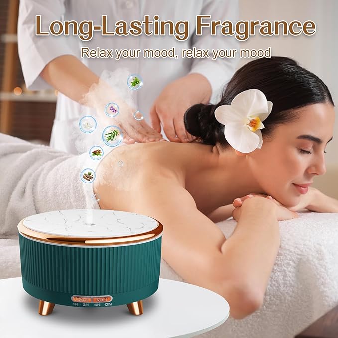 Essential Oil Diffusers for Home 500ml,Aromatherapy Diffusers for Essential Oils Large Room with 7 Colors Lights & 3 Mist Mode Waterless Auto Off,Cool Mist Humidifiers for Decor,Green