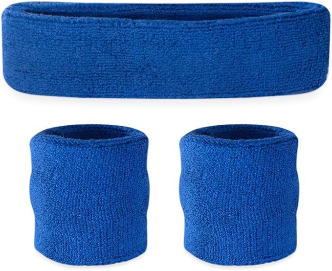Suddora Sweatbands Set, Moisture Wicking 2 Wristbands and 1 Headband, Breathable Terry Cloth Athletic Bands for Basketball, Tennis, Yoga, Gym, Sweat Bands for Costumes and Cosplay