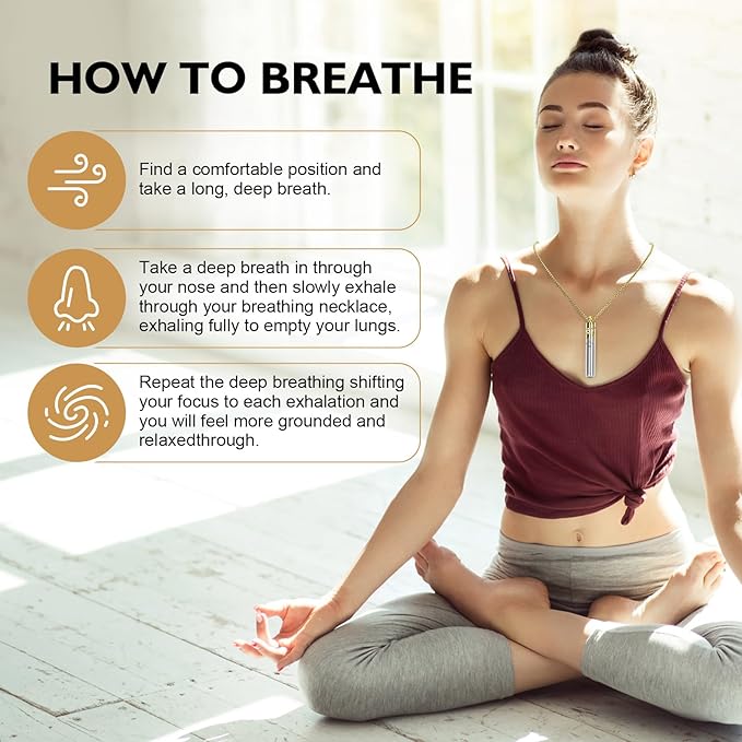 528 Hz Breathing Necklace, Breathlink Quit Smoking Tool, Meditation Necklace, with Diffuser, Anxiety and Stress Relief Through Breath Frequency Sound Therapy and Aromatherapy, Gold