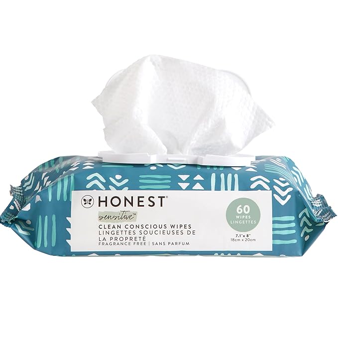 The Honest Company Clean Conscious Multi-Use Wipes | Hypoallergenic + Unscented for Sensitive Skin | Over 99% Water, Compostable, Plant Based, Baby Wipes | Balance Blues, 60 Count