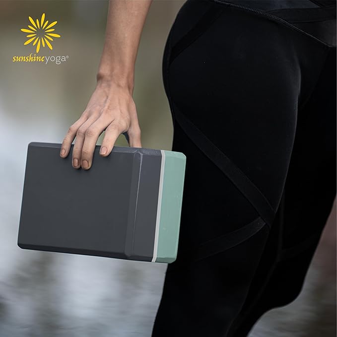 Sunshine Yoga 4" Striped Yoga Block, 4 Pack Bulk EVA Foam Yoga Blocks, Firm and Supportive Yoga Brick, Balance Foam for Stretching, Pilates, and Workout, 4" x 6" x 9"