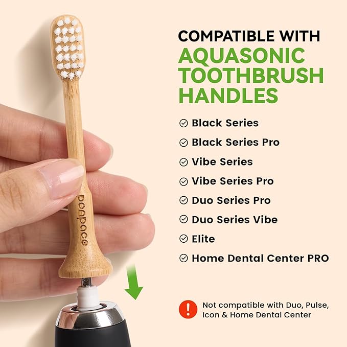 Bamboo Toothbrush Heads Compatible with AquaSonic, Extra Soft Castor-Oil Bristles for Sensitive Teeth, Eco-Friendly & Gentle Cleaning