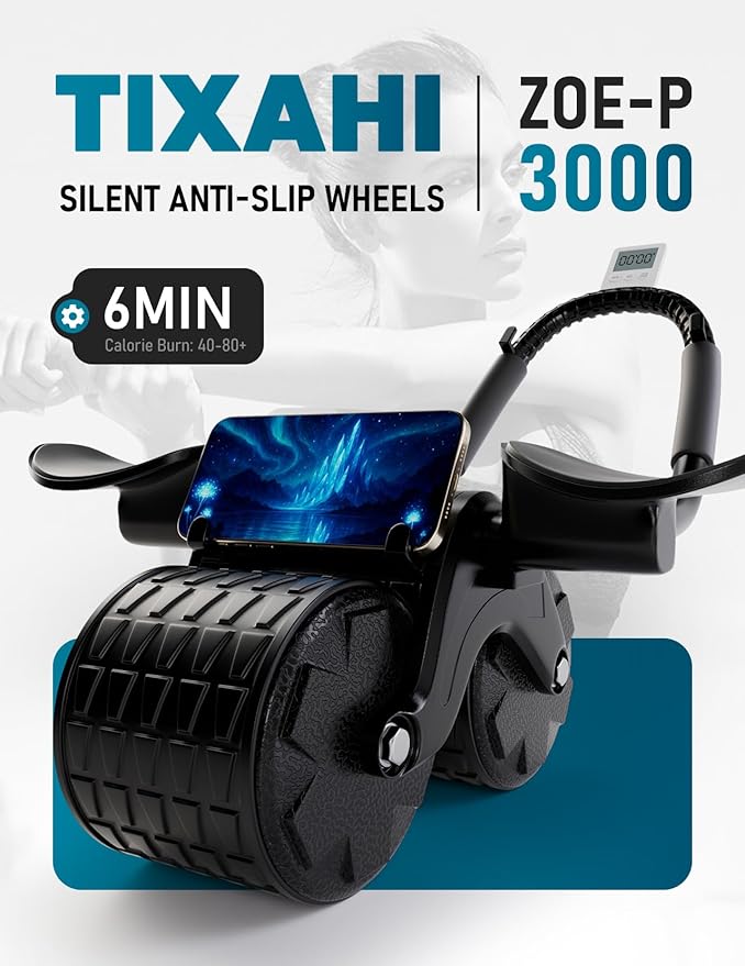 Ab Roller Wheel with Timer & Knee Mat, Home Workout Auto Rebound Abdominal Wheel with Elbow Support - Core Workout Equipment for Strengthening Abs, Home Gym Exercise for Women & Men