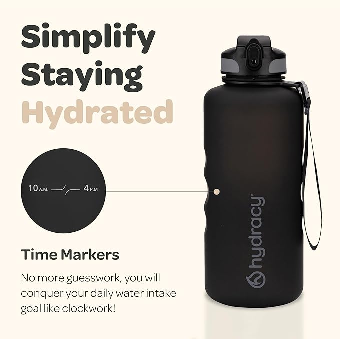 Hydracy Water Bottle with Time Marker -Large BPA Free Water Bottle & No Sweat Sleeve -Leak Proof Gym Bottle with Fruit Infuser Strainer & Times to Drink -Ideal for Fitness Sports & Outdoors