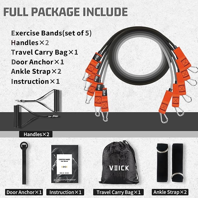 VEICK Resistance Bands, Exercise Bands, Workout Bands, Resistance Bands for Working Out with Handles for Men and Women, Exercising Bands for Fitness Weights Work Out at Home