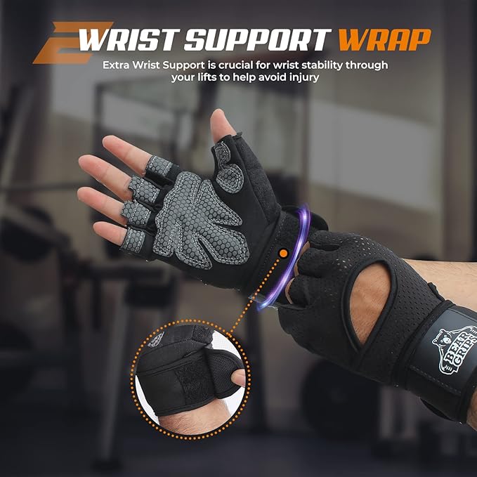 Bear Grips Weight Lifting Gloves for Men & Women | Half Finger Lifting Gloves | Full Finger Workout Gloves for Men | No Finger Exercise Gloves l Compression Weightlifting Gloves | Gym Gloves for Men