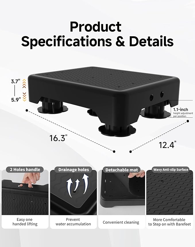 Adjustable Step Stool for Adults, Toddler Step Stools, 600 LBS Capacity Non-Slip Safety Step Platform for Elderly, Portable Stair Assist for Cars, Bedside, Kitchen, and Shower, Black