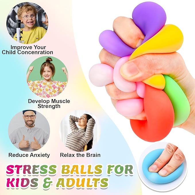 48 Pack Slow Rising Stress Ball,Stress Balls for Kids Adults,Stretchy Fidget Toys for Anxiety Relief,Hand Therapy Sensory Squishy Ball,Squishy Toys,Treasure Prize Box Toys for Kids Classroom