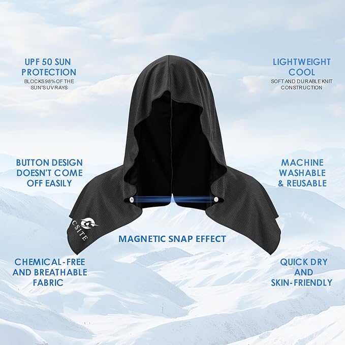 2 Pack Cooling Hoodie Towels, Instant Cooling Towels for Neck and Face, UPF 50 Sun Protection, Ice Towel for Hot Weather, Head Towel for Sports, Camping, Cycling & More Activities