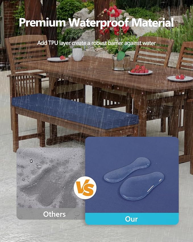 48x18x3“ Outdoor Bench Cushion, Strengthen Waterproof Seat Cushions, High-Density Bench Pad with Anti-Slip Bottom, Outdoor Cushion for Patio Garden Swing Furniture (Midnight Blue)