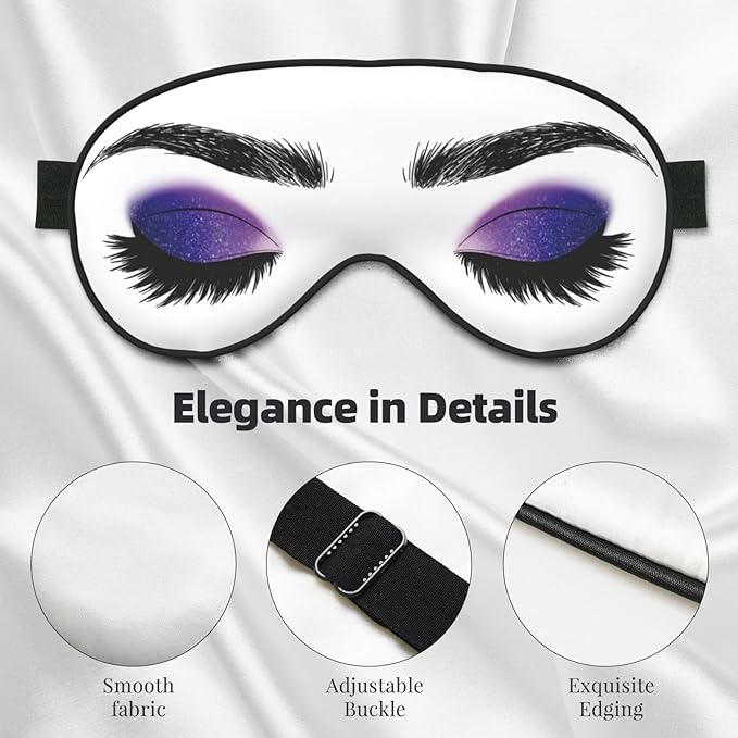 Sleep Eye Mask Purple Eyeshadow Eyelash Sleep Mask for Women Men Comfortable Eye Mask with Adjustable Strap Soft Eye Cover Blindfold for Travel Yoga Nap Shift Work