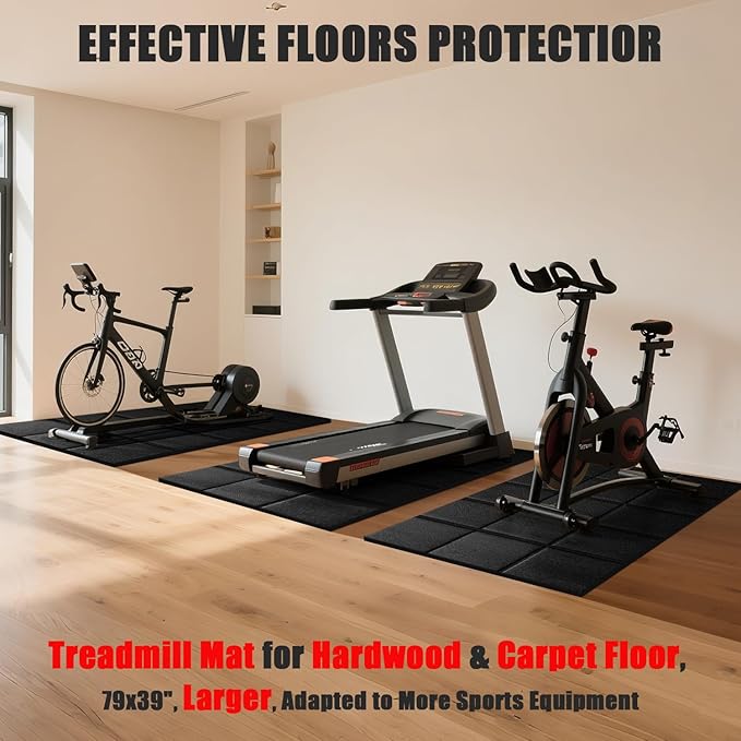 Treadmill Mat for Carpet Floor, Treadmill Mat for Hardwood Floors, 79x39 Under Treadmill/Walking Pad/Exercise Bike Mat on Carpet, Floor Protectior, Non-Slip, Waterproof, Noise Shock Absorption