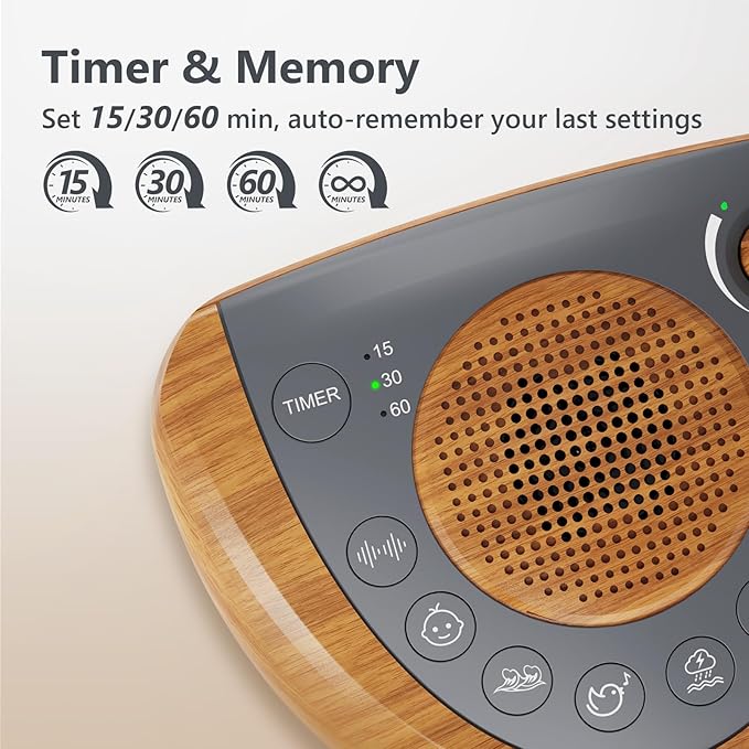 Sleep Sound Machine, Portable Battery Powered Noise Machine with 36 Soothing Sounds, USB Charger, Auto-Off Timer, Adjustable Volume, Headphone Jack for Baby, Kid, Adult