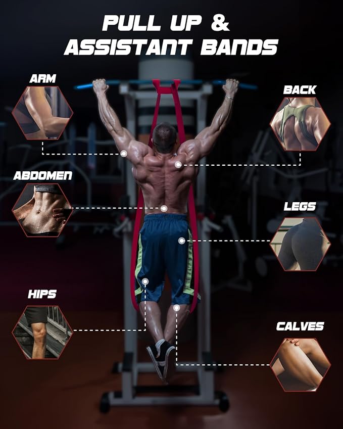 Resistance Bands Set - Pull Up Bands for Men Women, Exercise Bands Resistance with Door Anchor, Training Poster & Pouch for Body Stretching, Pull Up Assist