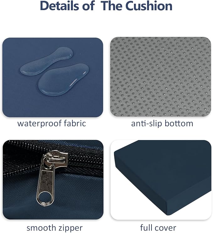 40x12x2 Outdoor Bench Cushion, Strengthen Waterproof Seat Cushions, High-Density Bench Pad with Anti-Slip Bottom, Outdoor Cushion for Patio Garden Swing Furniture - Midnight