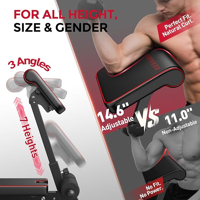 FLYBIRD 3 in 1 Adjustable Weight Bench with Leg Extension & Preacher Curl Pad for Full Body Workout, 800LBS Foldable Exercise Bench at Home Gym, Portable Lifting Incline Decline Flat Strength Training