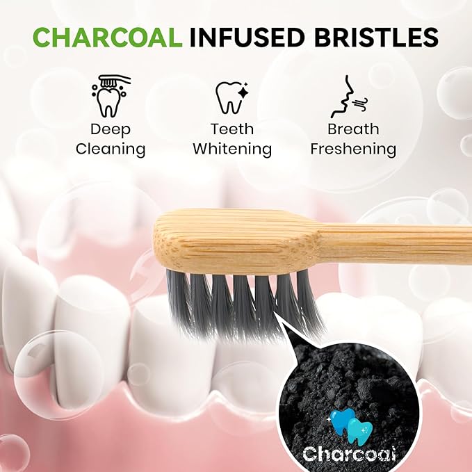 Bamboo Toothbrush Heads Compatible with Lumineux, Soft Charcoal Infused Bristles, Whitening & Deep Cleaning