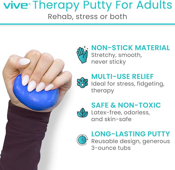 Vive Therapy Putty For Adults, For Hand Therapy (2 Pack) - Occupational Sensory Stress Relief Tools - for Physical Exercise, Finger Pain, Grip Strength, Rehab, Arthritis, Forearms, Fidgeting, Motor Skills