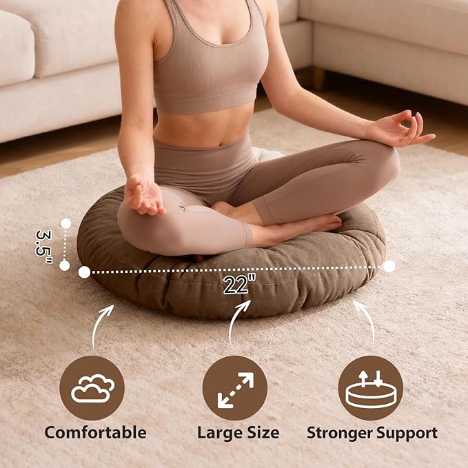 Tiita Indoor/Outdoor Floor Pillows Cushion 22"x22" Round Seat Cushions for Patio Garden, Meditation Cushion for Yoga Living Room Sofa Balcony, Coffee