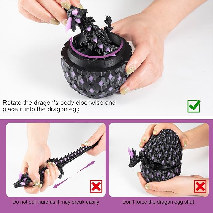 11.81" 3D Printed Glow-in-The-Dark Dragon Egg with USB UV Flashlight-Articulated Flexible Dragon Inside, Fidget Sensory Toy for Stress Relief, Desk Pet & Gift for Kids Ages 4+, Collectors