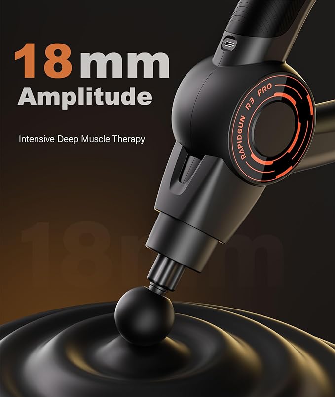 R3 Pro 3-in-1 Massage Gun with Vibration - 18mm Amplitude & 6500RPM Deep Tissue Percussion Massager for Pain Relief in Back, Shoulder, Leg - Gift for Athletes