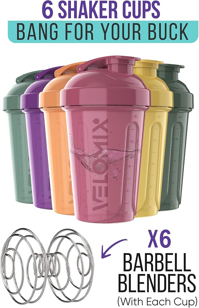 -6 PACK- 20 OZ Protein Shaker Bottles for Protein Mixes, Shaker Cups for Protein Shakes, Small Shaker Bottle Pack, Shaker Cup, Shakers for protein Shakes (Nature Tones - 6 Pack)