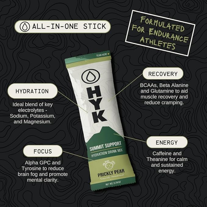 HYK Electrolyte Drink Mix | Endurance Fuel for Runners, Ultra & Trail Athletes | Energy, Focus, Hydration + Recovery All-in-One Easy Open Stick Pack | Prickly Pear Flavor, 30 Count