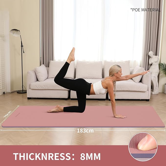 Extra Thick 8mm Yoga Mat, 72"x28" Non Slip Exercise Mat, Reversible 2-Sided Dual Color Premium POE Material, with Carrying Strap for Yoga, Pilates, Home Gym