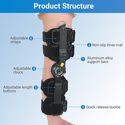 Hinged ROM Knee Brace, Post Op Knee Brace for Recovery Stabilization, ACL, MCL and PCL Injury, Adjustable Medical Orthopedic Support Stabilizer After Surgery, Women and Men,Left and Right Leg