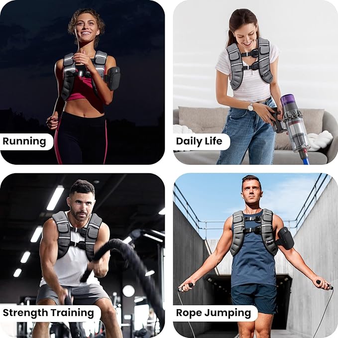 Fragraim Adjustable Weighted Vest for Women Men, 8-12lb/14-18lb/20-24lb/26-30lb Weight Vest with 4 Removable Iron Weights, Phone Holder and Back Pocket, Vest for Walking,Strength Training, Running