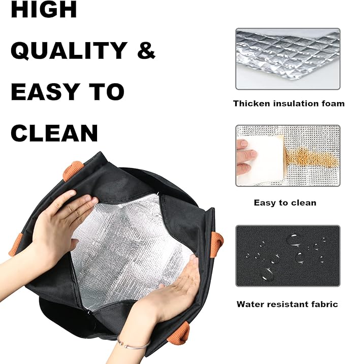 Joymee Lunch Bag Women Insulated Lunch Box Reusable Leakproof Large Spacious Cooler Tote for Women Men Adult with Bottle Holder and Side Pockets for Work Office Travel Picnic - Black