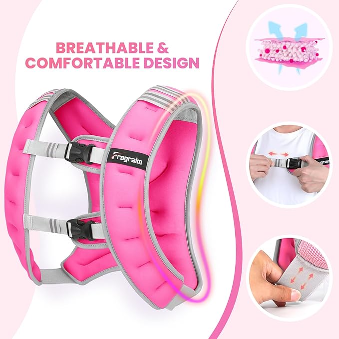 Fragraim Weighted Vest for Women Men - 8lb/10lb/12lb/16lb/22lb/25lb/30lb Weight Vest with Reflective Stripe, Detachable Phone Pouch, Ideal for Walking, Strength Training, Running, Workout, Cardio