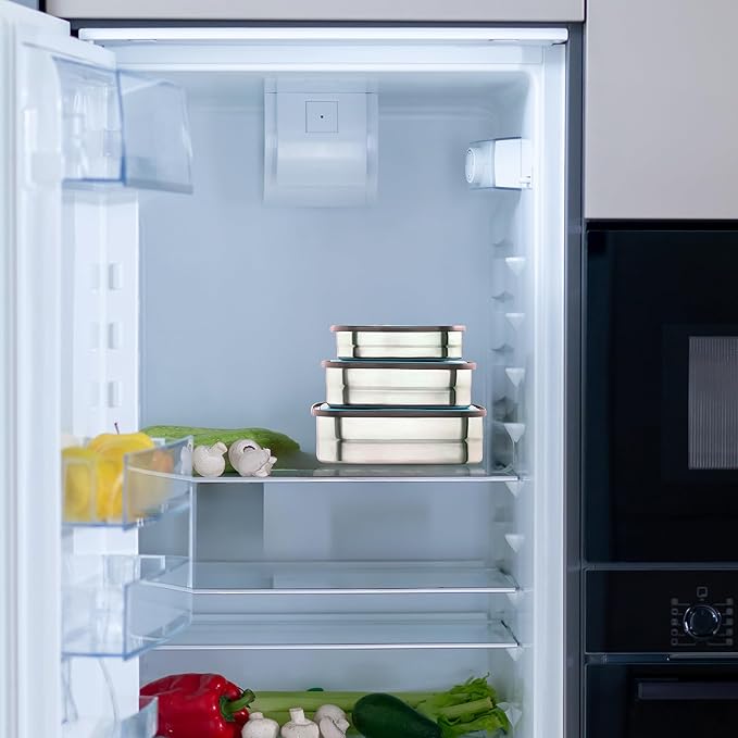 3-Pack Stainless Steel Lunch Containers – Airtight Leakproof Food Storage Boxes for Meal Prep, Snacks & Leftovers – 37oz + 23oz + 12oz, Pink Lid, Reusable Bento Set for Adults