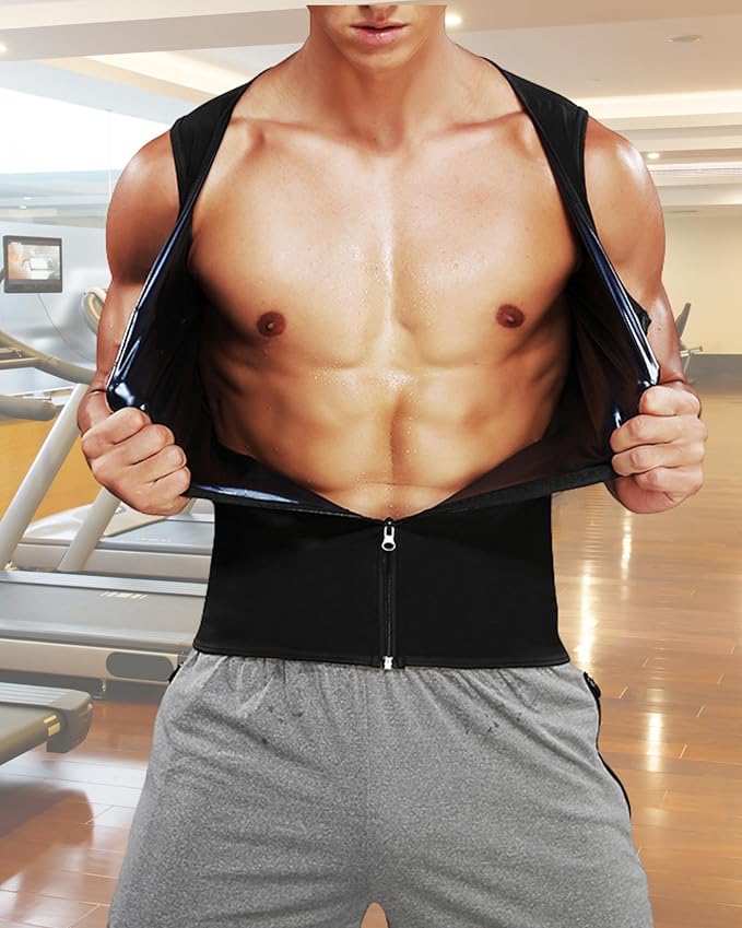 FUXERT Men's Sauna Vest Workout Sweat Tank Top Waist Trainer for Men Compression Sweat Enhancing Vest