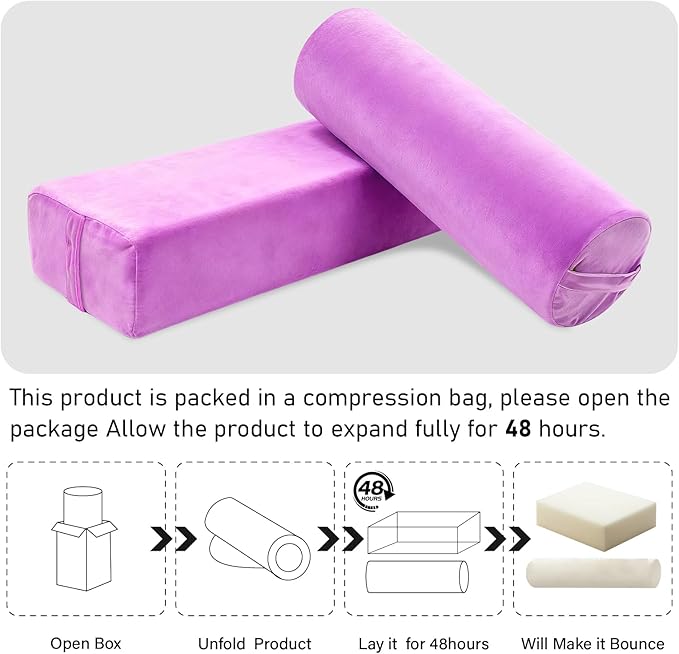 2 PCS Yoga Bolster Pillow Set Washable Velvet Cover Meditation Bolster with High Density Foam and Carry Handle Rectangular and Cylinder Bolsters for Restorative Yoga