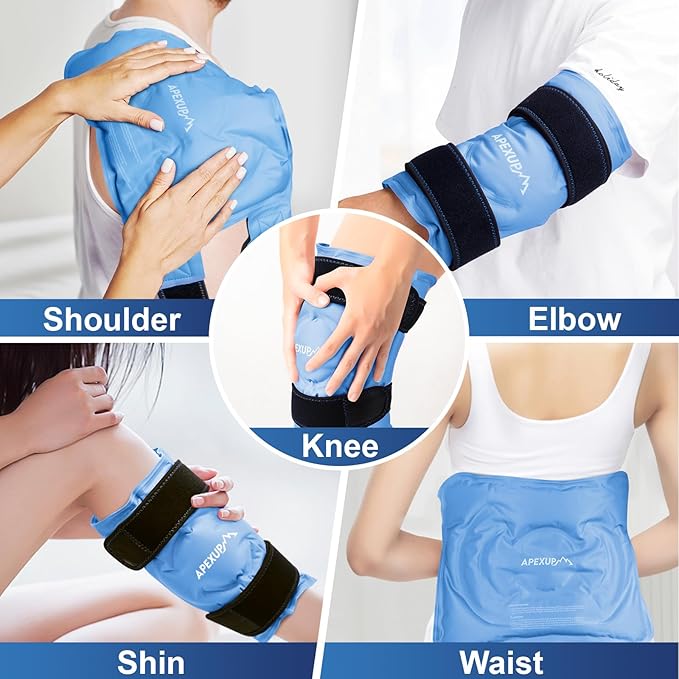 APEXUP Ice Pack for Knee Pain Relief, Large Reusable Wrap After Surgery, Flexible Gel Cold Pack for Injuries, Pain Relief for Back, Shoulder, Elbow, Ankle and Leg (Blue, L, 1PK)