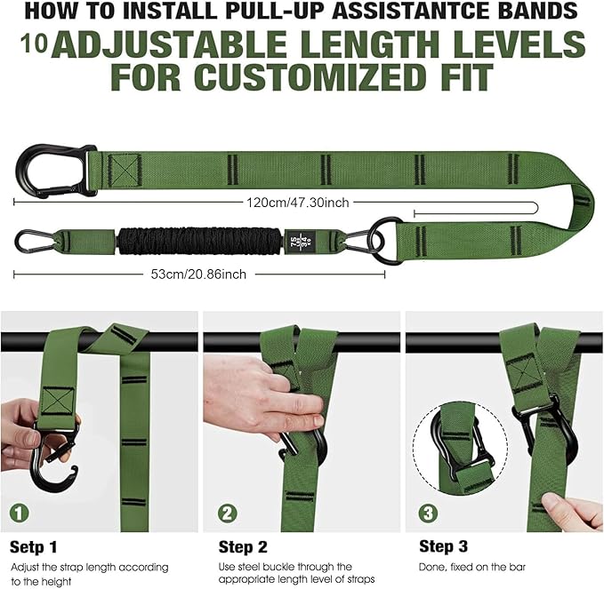 Adjustable Heavy Duty Pull Up Assistance Bands with Fabric Feet and Knee Rest - Pull Up Resistance Bands for Men, Women, and Seniors - Perfect for Dip and Resistance Strength Training Glamflex