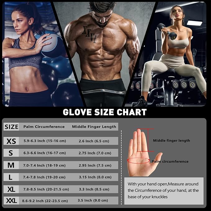 Full Fingers Workout Gloves for Women & Men - Gym Gloves with Extra Grip Foam Padding & Anti-Slip for Fitness, Training & Cycling