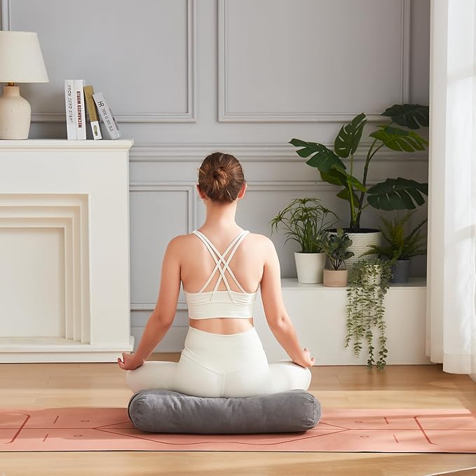 Meditation Cushion Bolster Pillow for Restorative Yoga – Supportive Cushion for Meditation, Pilates, and Relaxation – Filled with Buckwheat Hulls - Removable Cover