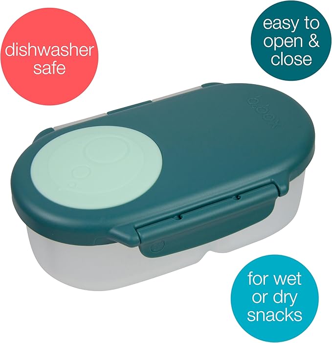 b.box Snack Box for Kids & Toddlers: 2 Compartment Containers, Mini Bento Lunch Box. Leak Proof, BPA free. Ages 4 months+ (Emerald Forest, 12oz capacity)