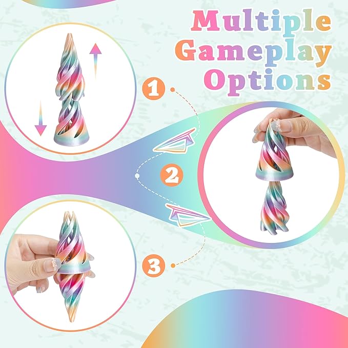 5 Packs Impossible Cone Fidget Toy, 3D Printed Spiral Cone Fidget Toy for Anxiety Relaxing, Impossible Pyramid Passthrough Birthday Party Gift for Adults & Kids Desk Decor, Christmas toys(Candy Color)
