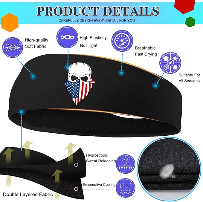 Sport Headbands for Men Sweat Band Head Bands 3pcs Sweatbands for Mens Workout Cooling Headband