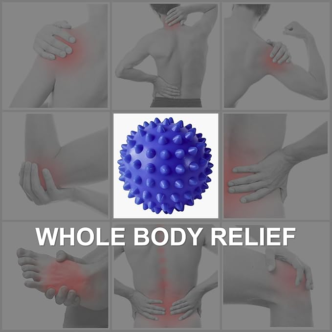 LEZER Spiky Massage Ball, Trigger Massage Point, Plantar Fasciitis, Deep Tissue Myofascial Release Tool, Foot Massager, Muscle Knot Relief, Physical Therapy, 3 in(Blue)